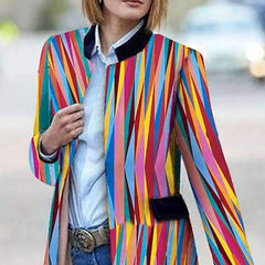 Fashion Stripe Stand collar Tee Blazer
