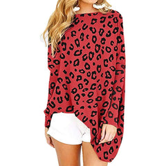 Leopard print Long sleeve Round neck Knit Shift Dresses