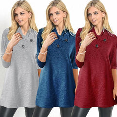 Long Sleeve High Collar Button Daily T-shirts