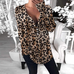 Fashion V neck Leopard print Long Blouses