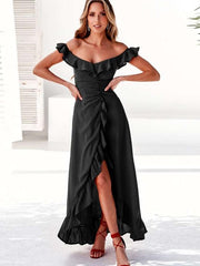 Fashion Sexy Pure Off shoulder Falbala Maxi Dresses