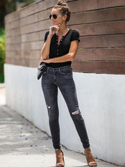 Fashion Women Plain Denim Long Pants Jeans