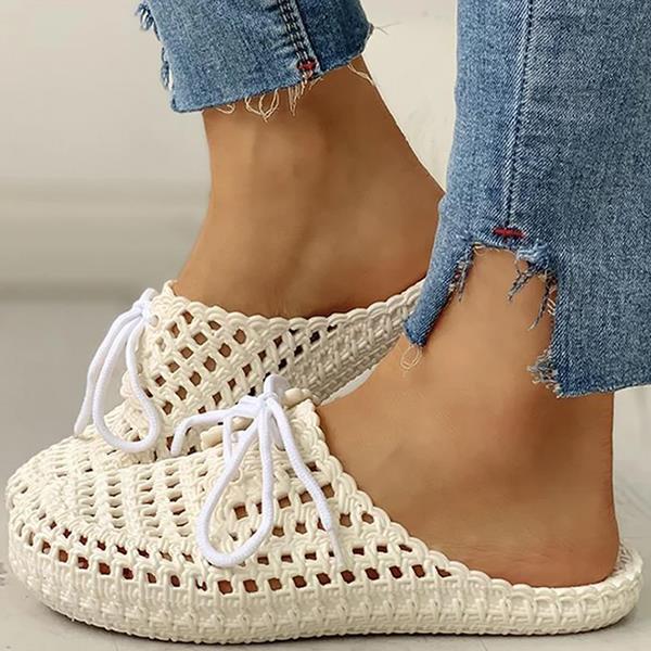 Hollow-Out Pvc Flat Heel Slippers Women shoes for summer