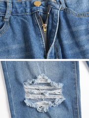Stylish denim blue long pants for women