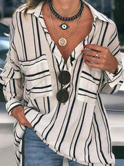 Striped Buttoned Down Plus Size Blouses Shirts