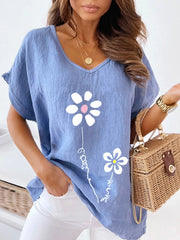 Summer printed short-sleeved V-neck shirt T-shirts blouses