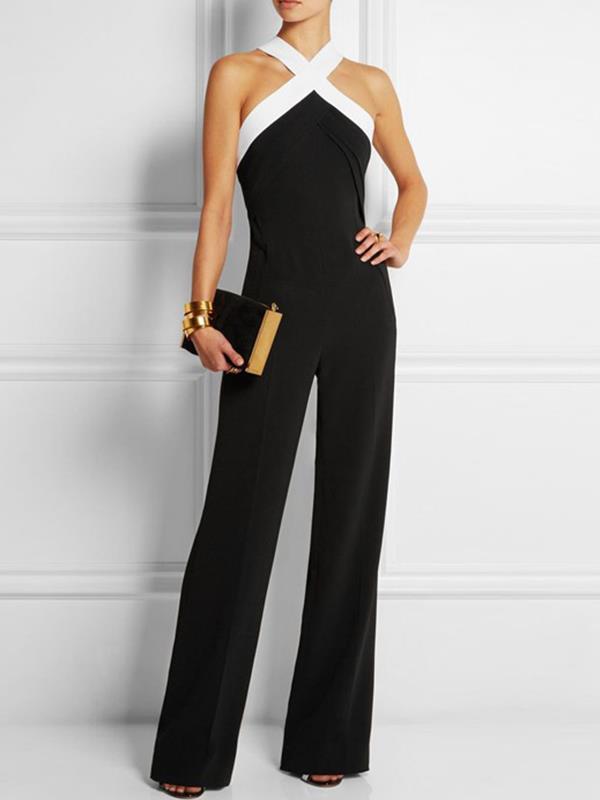 Stylish Band Collar Women Sleeveless Long Jumpsuits