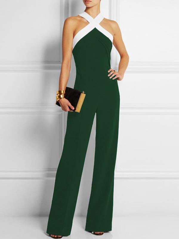 Stylish Band Collar Women Sleeveless Long Jumpsuits