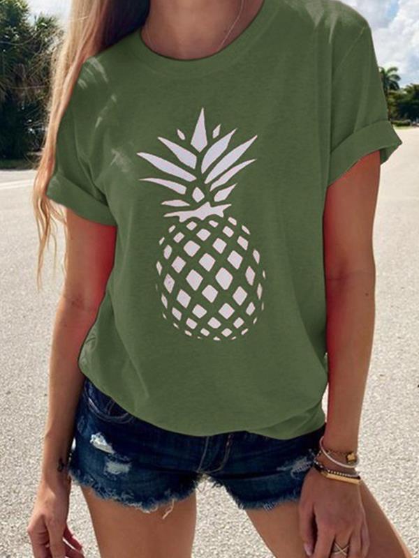 Summer Pineapple Printed Women Short Sleeve T-shirts