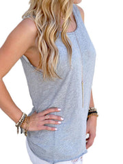 Summer Woman Backless Round Neck Fashion Plain Vests