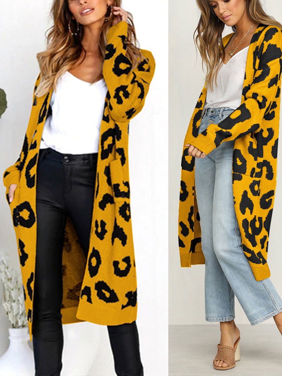 Long Style Sexy Leopard Sweater Fall Style Woman Coats Cardigans