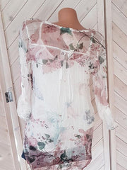 V neck button chiffon long sleeve t-shirts