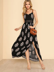 Lace Waist Split Front Cami Dress