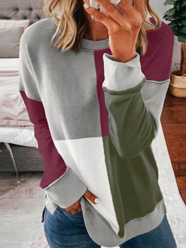 Fashion splicing hit color round neck long sleeve sweatshirts
