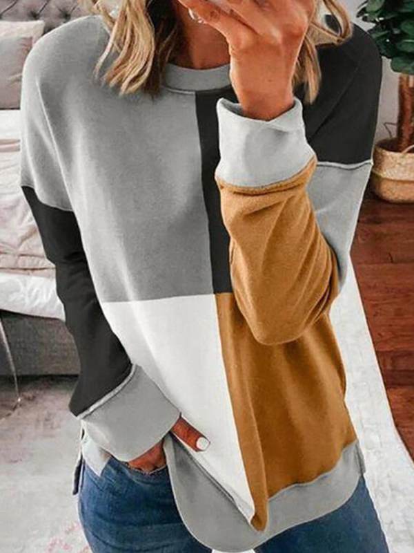 Fashion splicing hit color round neck long sleeve sweatshirts
