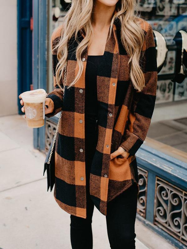 Stylish grid printed women coats