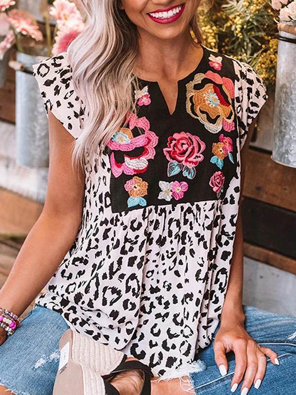Leopard printed short sleeve T-shirts