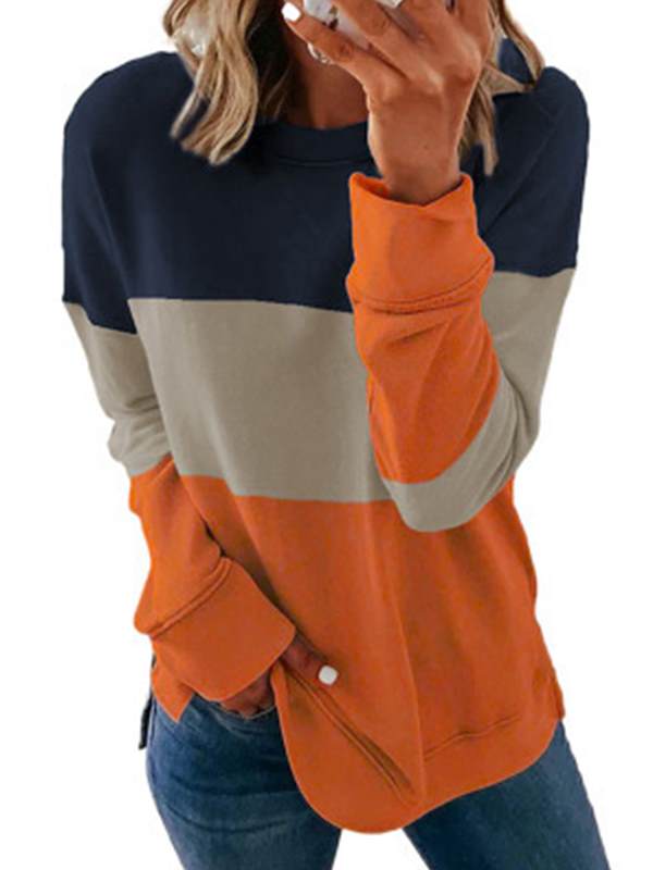 Fashion splicing hit color round neck long sleeve sweatshirts