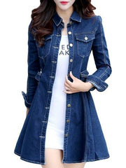 Stylish Flap Pockets Lapel Trench-Coat