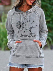 Floral Hoodie Long Sleeve Pockets Sweatshirt