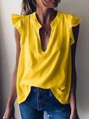 Summer new style stand-up collar short sleeve solid color casual T-shirts chiffon shirts