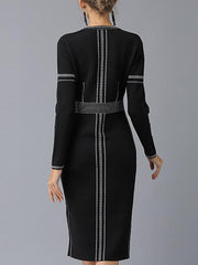 Long Sleeve Woman Black Sexy Knit Bodycon Dress