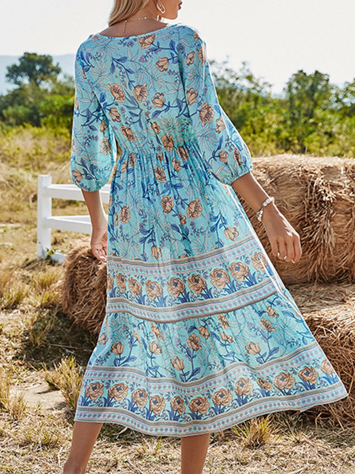 Floral-Print Half Sleeve Boho Shift Dresses