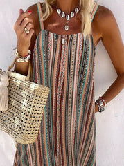 Fashion Striped Backless Spaghetti Strap Princess Dresses Vacation Dresses