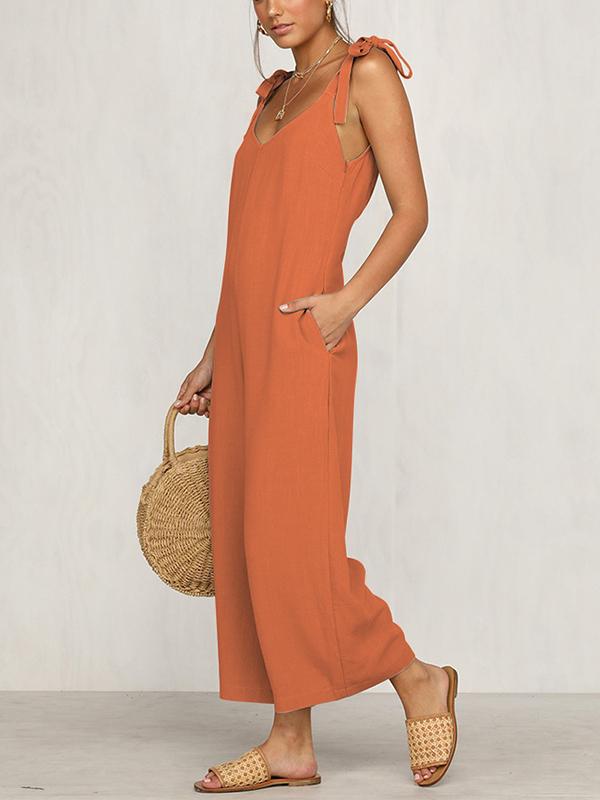 Fashion Woman Tie Loose Jumpsuits