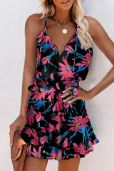 Fashion Street Floral Split Joint Frenulum V Neck A Line Vacation Dresses