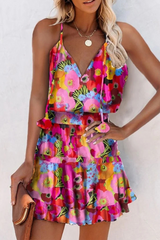 Fashion Street Floral Split Joint Frenulum V Neck A Line Vacation Dresses