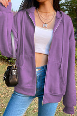 Fashion Street Solid Split Joint Hooded Collar Tops Sweatshirts