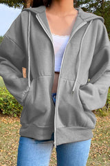Fashion Street Solid Split Joint Hooded Collar Tops Sweatshirts