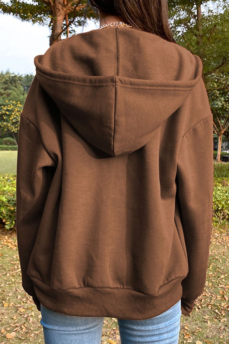 Fashion Street Solid Split Joint Hooded Collar Tops Sweatshirts