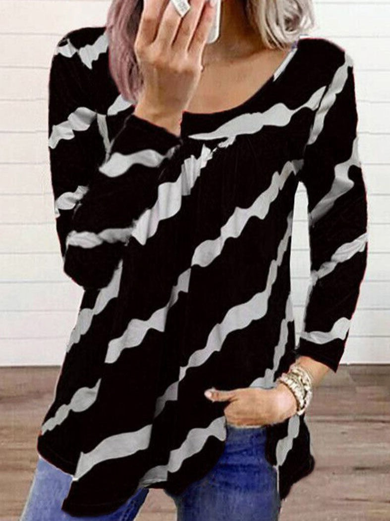 Fashion Street Print Split Joint O Neck T-Shirts