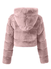 Thick Hooded Crop Faux Fur Jacket