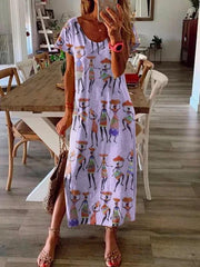 Loose casual women printed short sleeve Maxi dresses