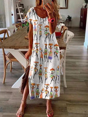 Loose casual women printed short sleeve Maxi dresses