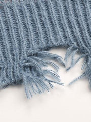 Floral Pattern Fringe Hem Knit Sweater