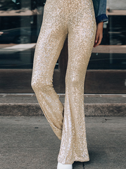Fashion Street Solid Sequins Split Joint Speaker Solid Color Bottoms