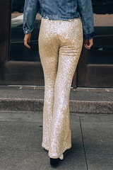 Fashion Street Solid Sequins Split Joint Speaker Solid Color Bottoms