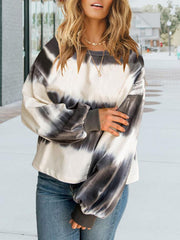 Tie Dye Lantern Sleeve Top Sweatshirts