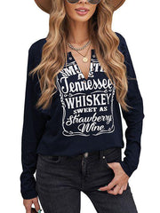Letter Print Circle Decor V Neck T-shirts Top