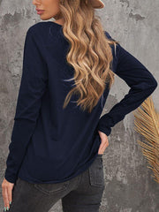 Letter Print Circle Decor V Neck T-shirts Top