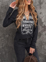 Letter Print Circle Decor V Neck T-shirts Top