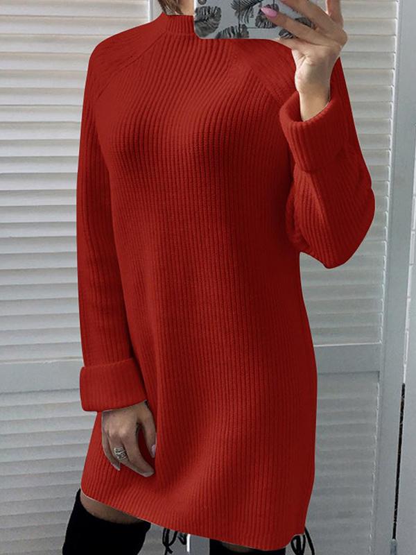 High Collar Plain Woman Long Shift Dress