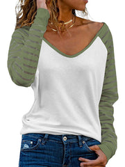 V Neck  Drop Shoulder Top Fashion T-shirts for women