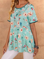 Floral Print Ruffle Hem T-shirt