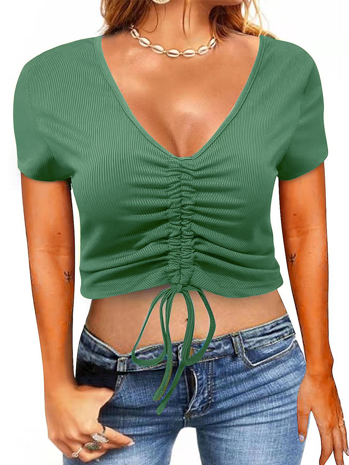 V Neck Drawstring T-shirt