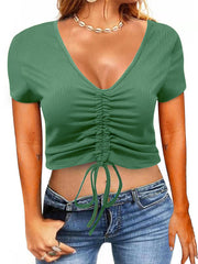 V Neck Drawstring T-shirt